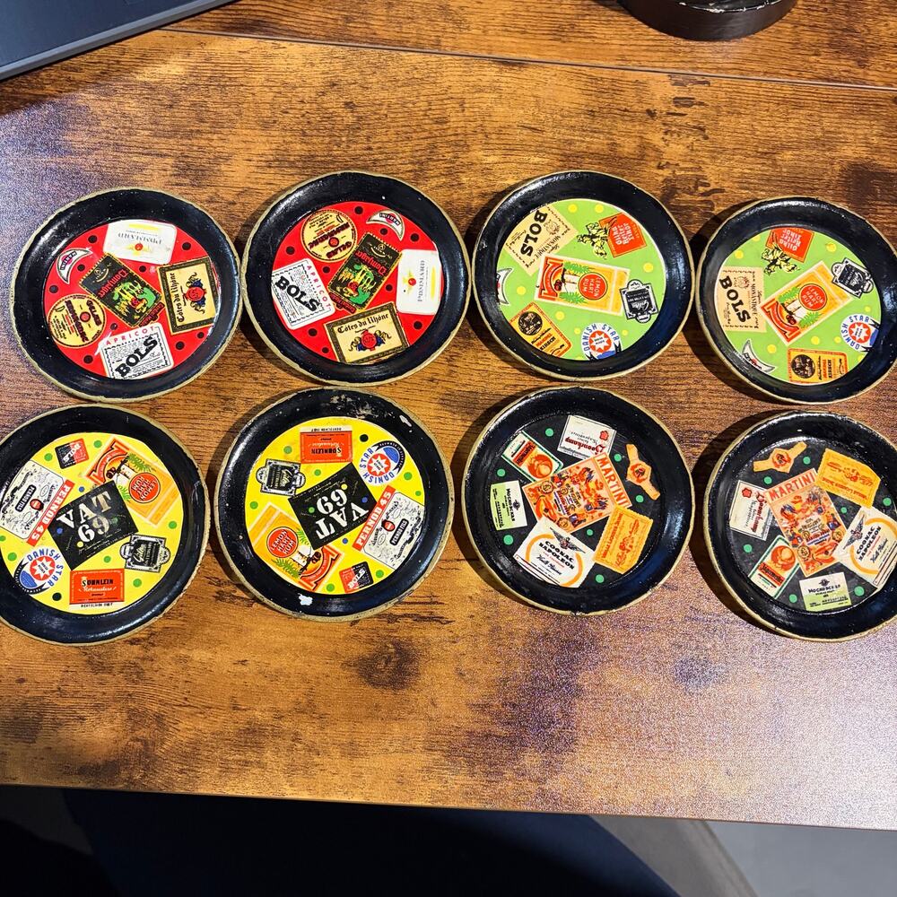 Vintage Henri Marie Cocktail Coaster Set of 8 Mid Century VAT69 Penrod Hennessy - Picture 5 of 8